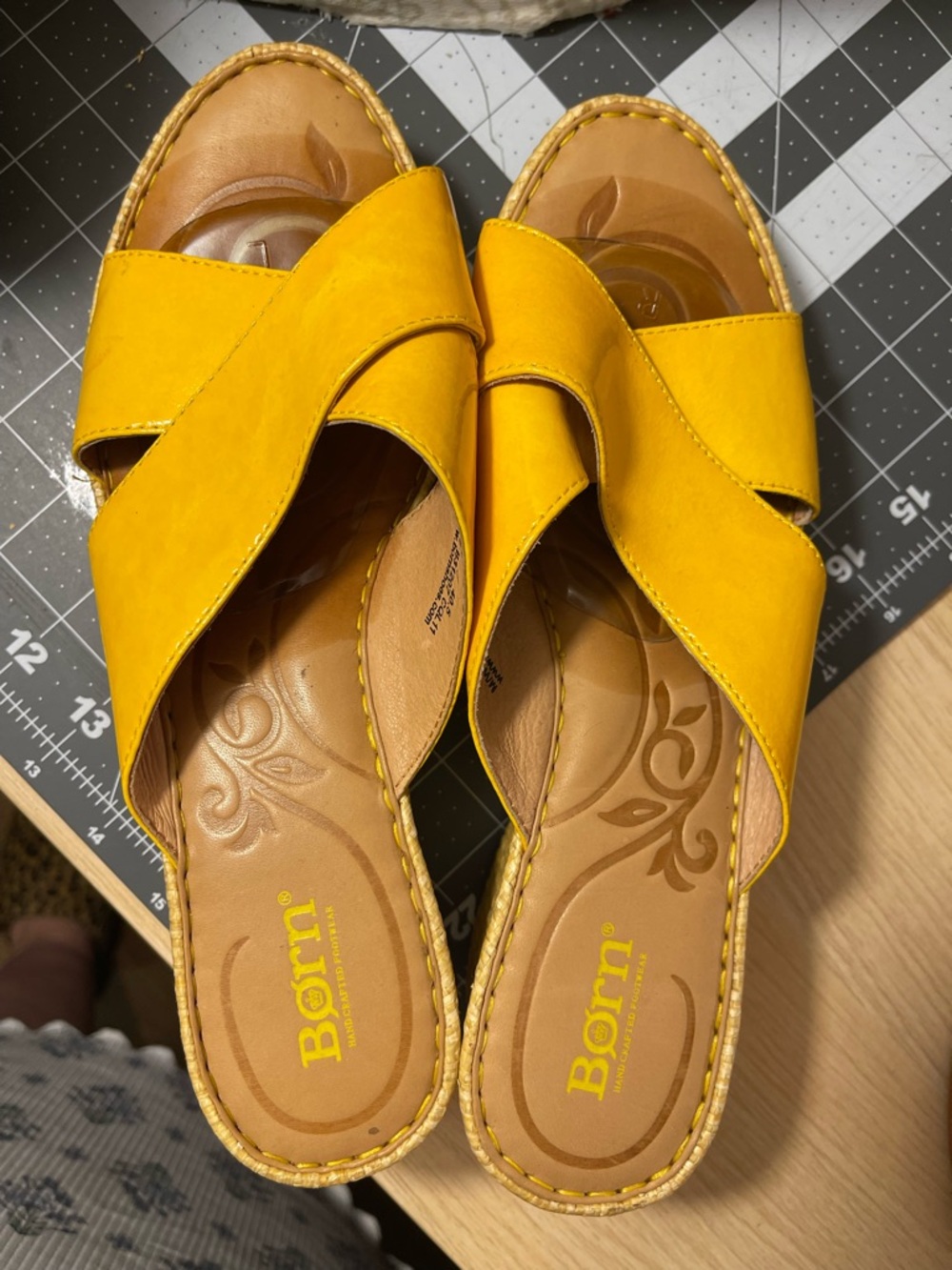 Born Yellow Crossband Slide Mules